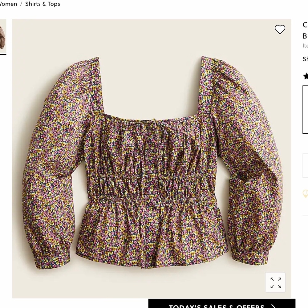 J.Crew Cinched-waist organic cotton top on Liberty Busy Izzy floral size 12